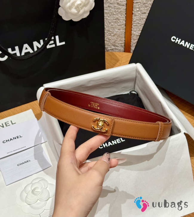 Uubags Chanel Leather Belt In Calfskin & Metal Brown & Gold 2.5cm - 1