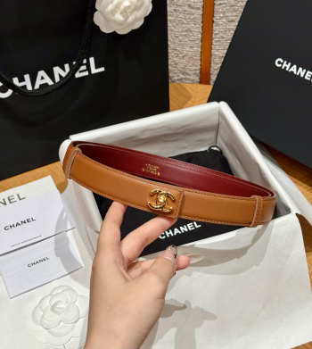 Uubags Chanel Leather Belt In Calfskin & Metal Brown & Gold 2.5cm