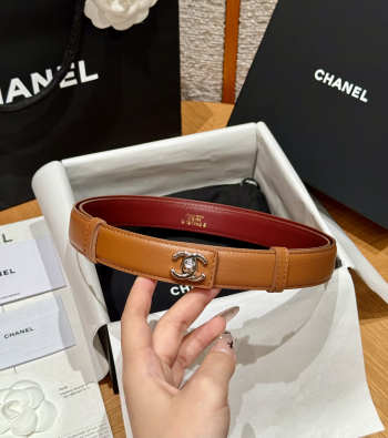 Uubags Chanel Leather Belt In Calfskin & Metal Brown & Silver 2.5cm