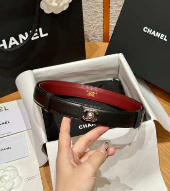 Uubags Chanel Leather Belt In Calfskin & Metal Black & Silver 2.5cm