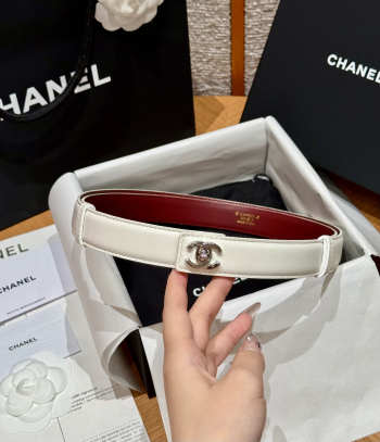 Uubags Chanel Leather Belt In Calfskin & Metal White & Silver 2.5cm