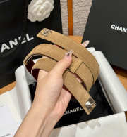 Uubags Chanel Leather Belt In Suede & Metal Dark Beige & Silver 2.5cm - 5