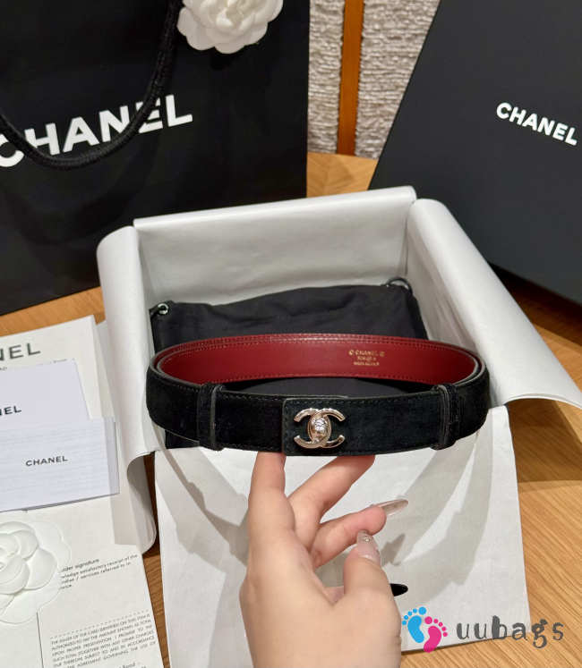 Uubags Chanel Leather Belt In Suede & Metal Black & Silver 2.5cm - 1
