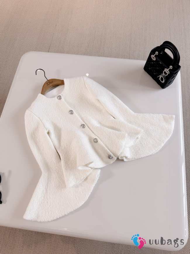 Uubags Dior Peplum Jacket Ecru Virgin Wool-Blend Knit Embroidered with Silver-Tone Sequins - 1