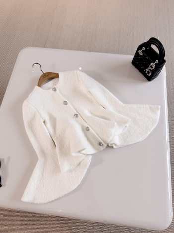 Uubags Dior Peplum Jacket Ecru Virgin Wool-Blend Knit Embroidered with Silver-Tone Sequins