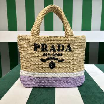 Uubags Prada Small Crochet Tote Bag In Alabaster/ Purple 24x8x24cm