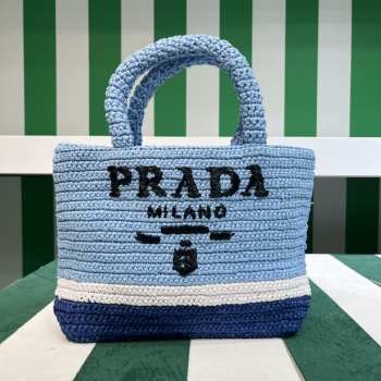 Uubags Prada Small Crochet Tote Bag In Blue 24x8x24cm