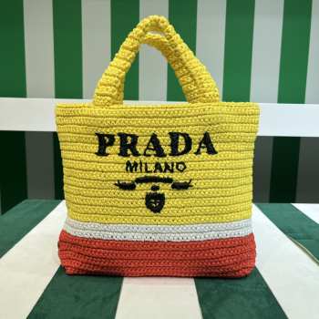 Uubags Prada Small Crochet Tote Bag In Yellow/ Orange 24x8x24cm