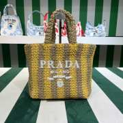 Uubags Prada Small Raffia Striped Tote Bag Tan/Blue 24x8x24cm - 1