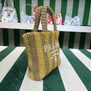 Uubags Prada Small Raffia Striped Tote Bag Tan/Blue 24x8x24cm - 5