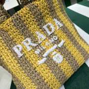 Uubags Prada Small Raffia Striped Tote Bag Tan/Blue 24x8x24cm - 3