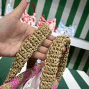 Uubags Prada Small Raffia Striped Tote Bag Tan/Pink 24x8x24cm - 6