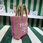 Uubags Prada Small Raffia Striped Tote Bag Tan/Pink 24x8x24cm - 5