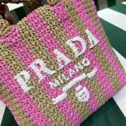 Uubags Prada Small Raffia Striped Tote Bag Tan/Pink 24x8x24cm - 4