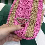 Uubags Prada Small Raffia Striped Tote Bag Tan/Pink 24x8x24cm - 3