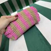 Uubags Prada Small Raffia Striped Tote Bag Tan/Pink 24x8x24cm - 2