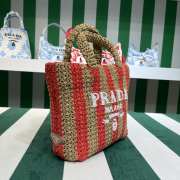 Uubags Prada Small Raffia Striped Tote Bag Tan/Red 24x8x24cm - 6