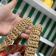 Uubags Prada Small Raffia Striped Tote Bag Tan/Red 24x8x24cm - 5