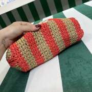 Uubags Prada Small Raffia Striped Tote Bag Tan/Red 24x8x24cm - 4