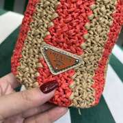 Uubags Prada Small Raffia Striped Tote Bag Tan/Red 24x8x24cm - 3