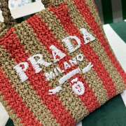 Uubags Prada Small Raffia Striped Tote Bag Tan/Red 24x8x24cm - 2