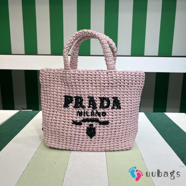 Uubags Prada Crochet Tote Bag Pink Raffia 24x8x24cm - 1