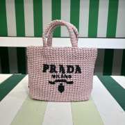 Uubags Prada Crochet Tote Bag Pink Raffia 24x8x24cm - 1