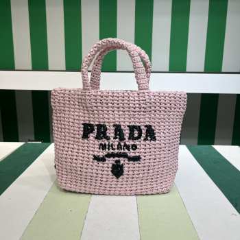 Uubags Prada Crochet Tote Bag Pink Raffia 24x8x24cm