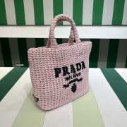 Uubags Prada Crochet Tote Bag Pink Raffia 24x8x24cm - 6