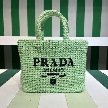 Uubags Prada Crochet Tote Bag Green Raffia 24x8x24cm