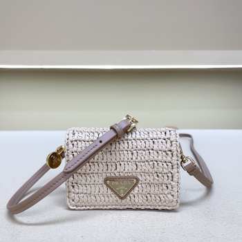 Uubags Prada crochet card holder with shoulder strap in light pink 11.5x8x2.5cm