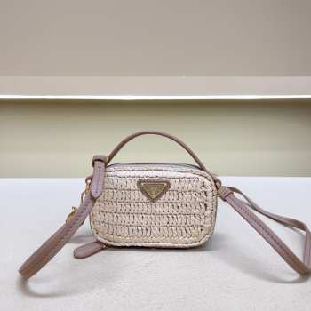 Uubags Prada crochet and leather mini-pouch in light pink 6.5x11x2.5cm