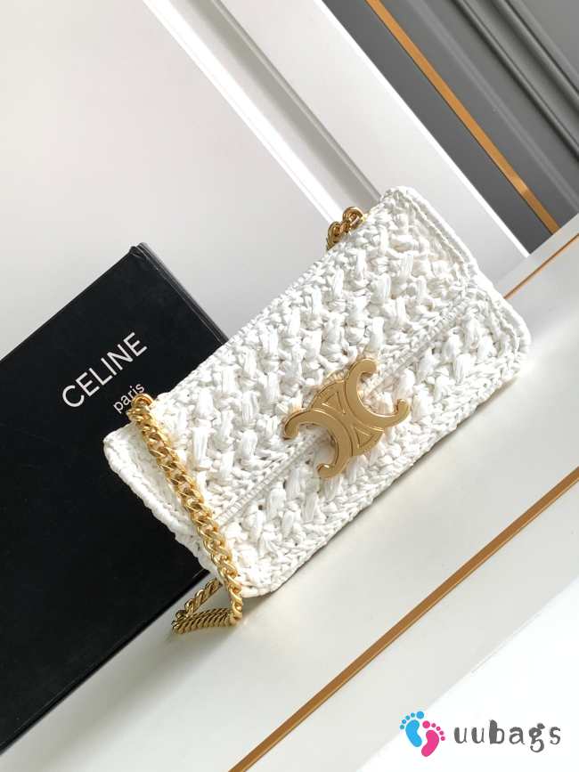 Uubags Celine Small Triomphe Woven Raffia Crossbody Bag White 20.5x11.5x4cm - 1