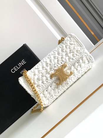 Uubags Celine Small Triomphe Woven Raffia Crossbody Bag White 20.5x11.5x4cm