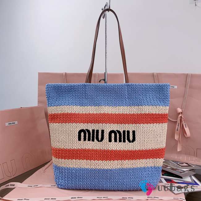 Uubags Miu Miu Large Logo Tote Bag In Blue/ Orange 40x34x16cm - 1