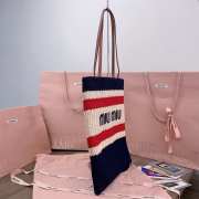 Uubags Miu Miu Raffia-effect woven tote bag lemon blue/ red/ white 30x38cm - 5