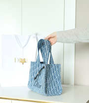 Uubags Dioriviera Small Spongy Book Tote Blue and White Spongy Dior Oblique Fabric 25.5x21.5x17cm - 5