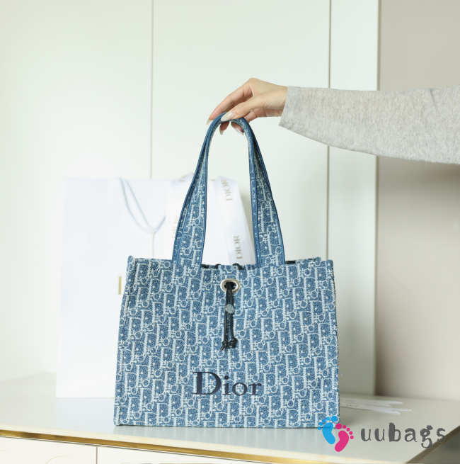Uubags Dioriviera Medium Spongy Book Tote Blue Spongy Dior Oblique Fabric 36x27x16cm - 1