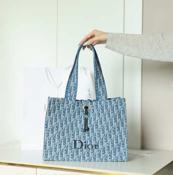 Uubags Dioriviera Medium Spongy Book Tote Blue Spongy Dior Oblique Fabric 36x27x16cm