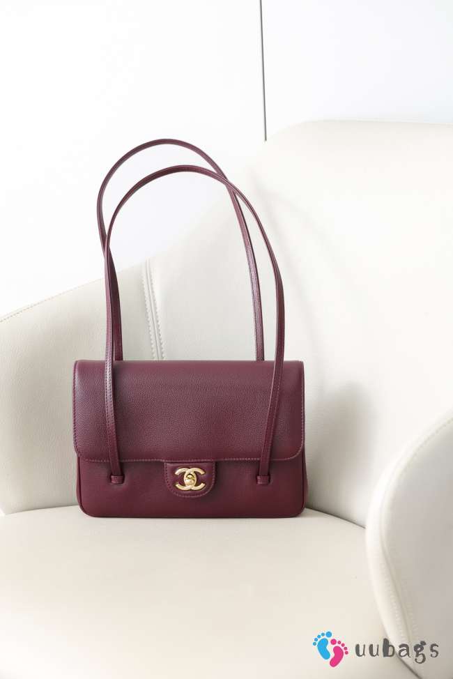 Uubags Chanel Medium Bowling Bag Grained Shiny Calfskin & Gold-Tone Metal In Burgundy 15x22x7cm - 1