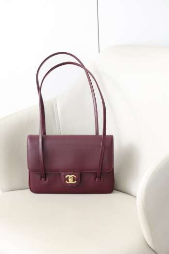 Uubags Chanel Medium Bowling Bag Grained Shiny Calfskin & Gold-Tone Metal In Burgundy 15x22x7cm