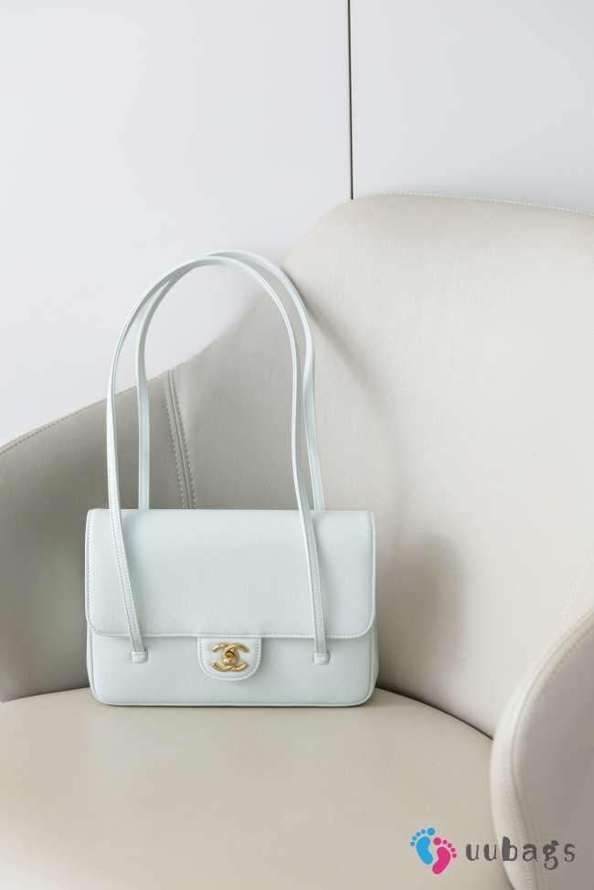 Uubags Chanel Medium Bowling Bag Grained Shiny Calfskin & Gold-Tone Metal In Light Blue 15x22x7cm - 1