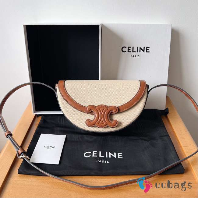 Uubags Celine Tan Smooth Calfskin Leather Neutral Canvas Besace Cuir Triomphe Crossbody Bag 23x13.5x6cm - 1