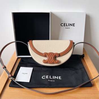 Uubags Celine Tan Smooth Calfskin Leather Neutral Canvas Besace Cuir Triomphe Crossbody Bag 23x13.5x6cm