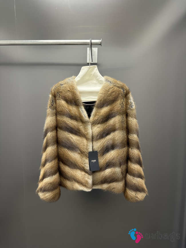 Uubags Fendi Brown Chevron Mink Coat - 1
