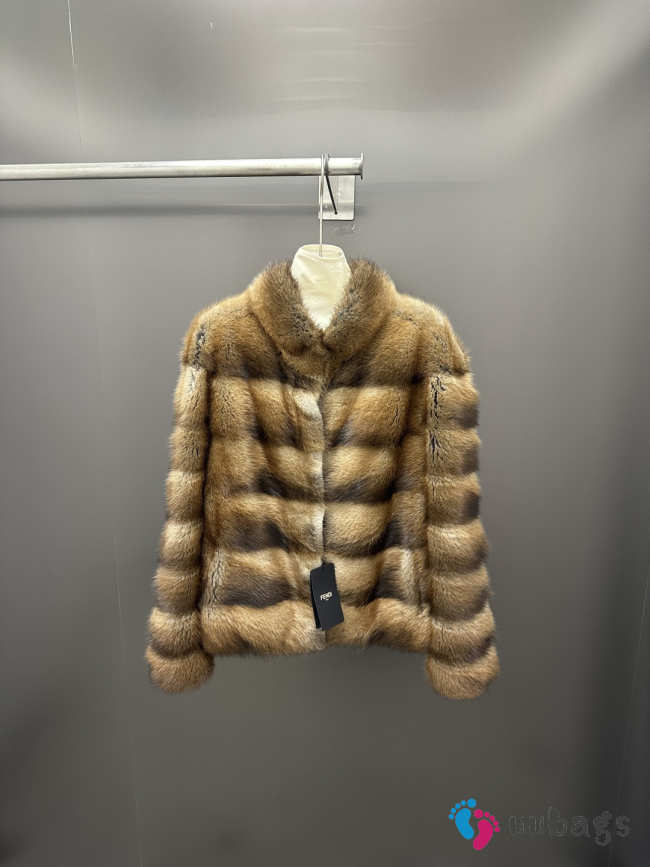 Uubags Fendi Brown & Gold Striped Fur Jacket - 1