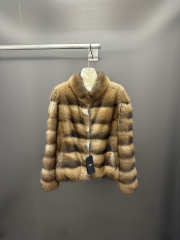 Uubags Fendi Brown & Gold Striped Fur Jacket - 1