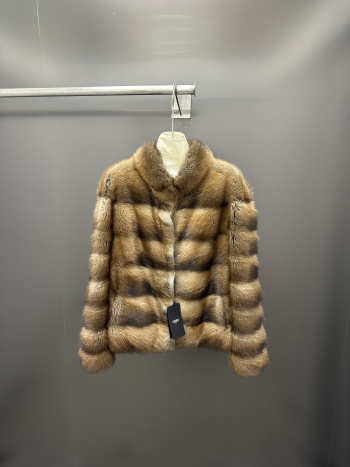 Uubags Fendi Brown & Gold Striped Fur Jacket