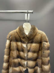Uubags Fendi Brown & Gold Striped Fur Jacket - 4