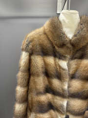 Uubags Fendi Brown & Gold Striped Fur Jacket - 3